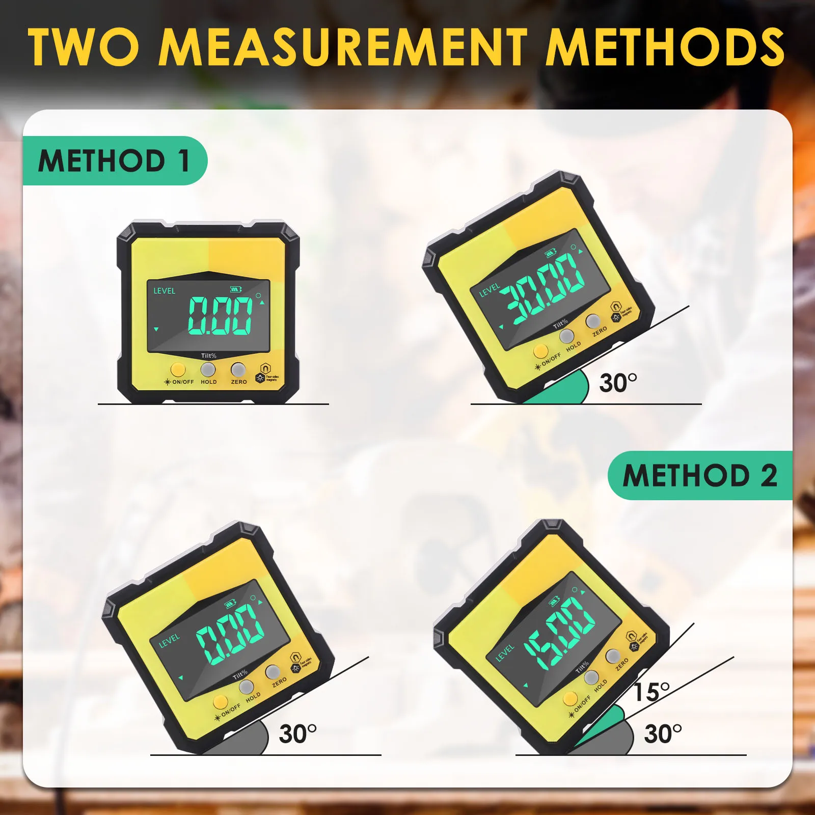 デジタル角度計磁気分度器傾斜計レベル角度ファインダー角度キューブレベルボックスマグネスベースバックライト付きIP54