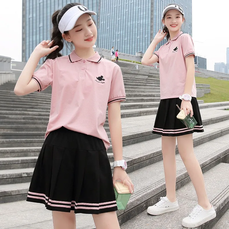 

Комплект летней спортивной одежды Fre для девочек младших классов средней школы, хлопковая юбка в клетку и повседневный костюм из двух предметов irt ort