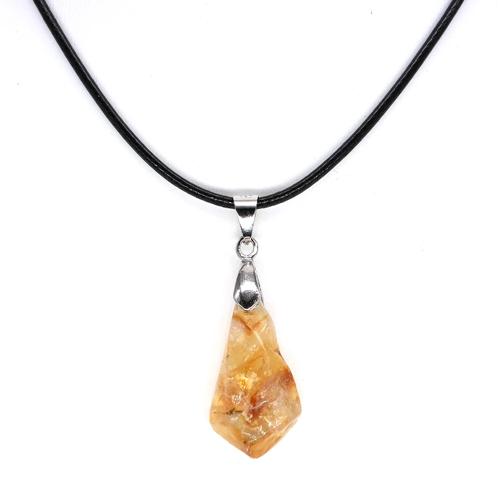 Natural Brazil Citrine Polishing Charm Pendant Healing Crystals Mineral  Enegry Stone Lucky Gemstones Necklace Men Women Gifts