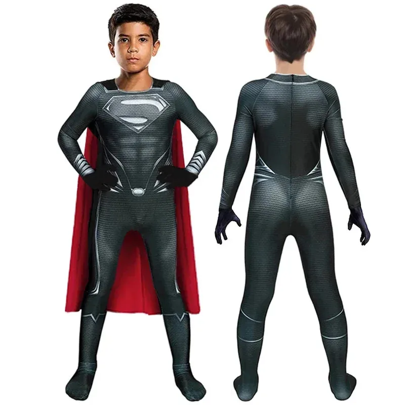 Superman Wonder Supereroe Clark Kent Kal El Costume Cosplay Tuta Complessiva Costume da Festa di Halloween per Bambini Adulti