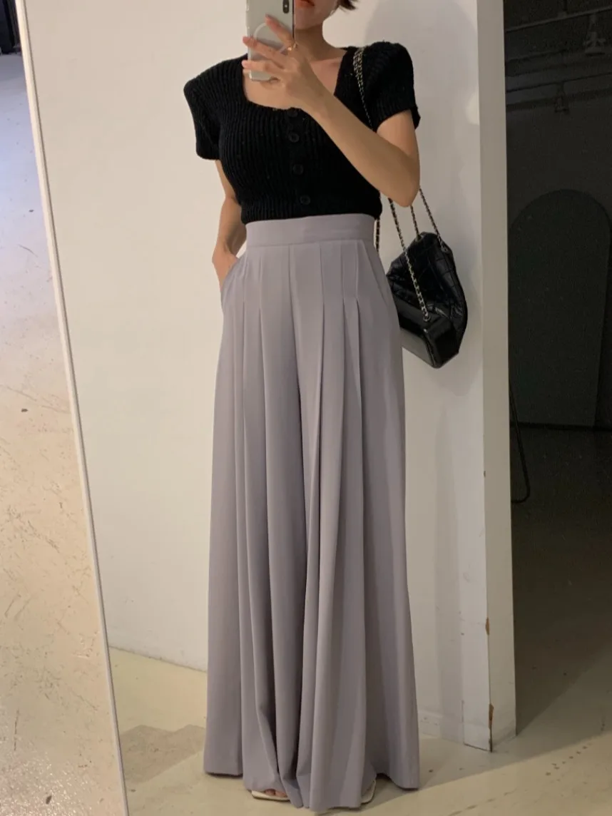 

Chic Summer Loose Women's Casual Pants Wide Waist Pleated Drapey Loose Comfortable Trousers Skirt Pants Versatile Lazy Sle