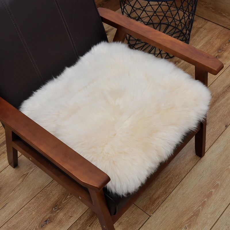 100% Wool Chair Cushion Sheeepskin Sofa Fluffy 45x45cm  Nordic Simple Long Hair Office Chair Cushion Thickened In Winter