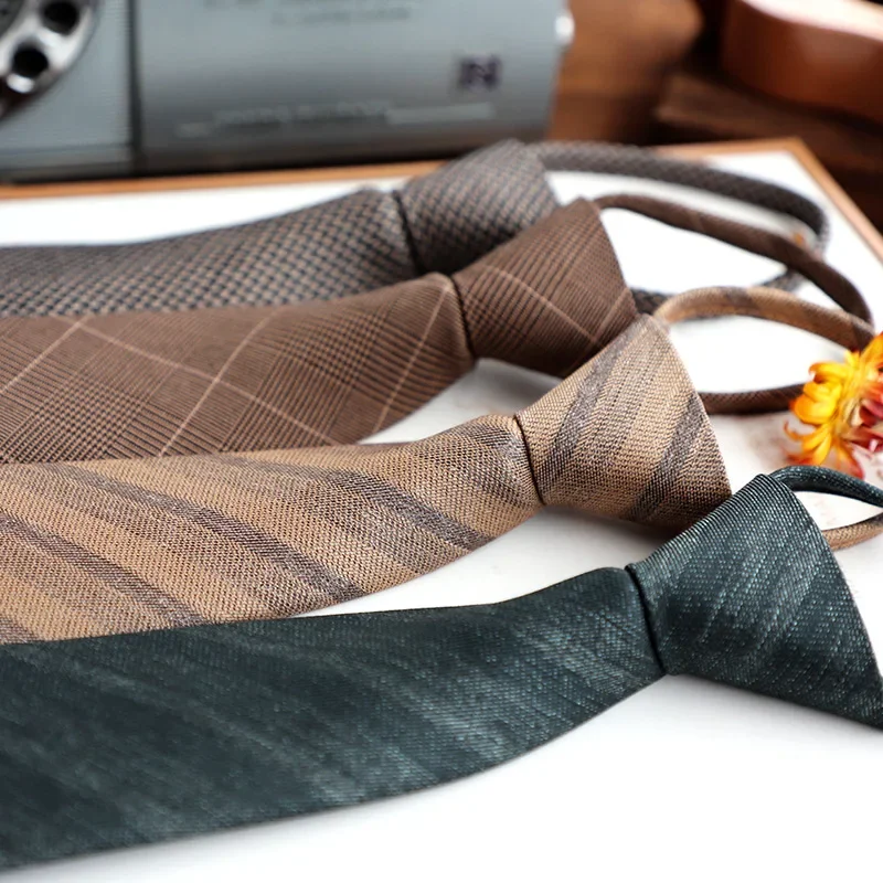 

High end men's formal attire retro tie Korean version professional gentry wool striped plaid gray coffee khaki