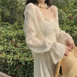 Apricot White Black Women Long Sleeve Open Front Sheer Bolero Chiffon Shrug Cardigan Wrap For Wedding Party Dress Cape Cover Up