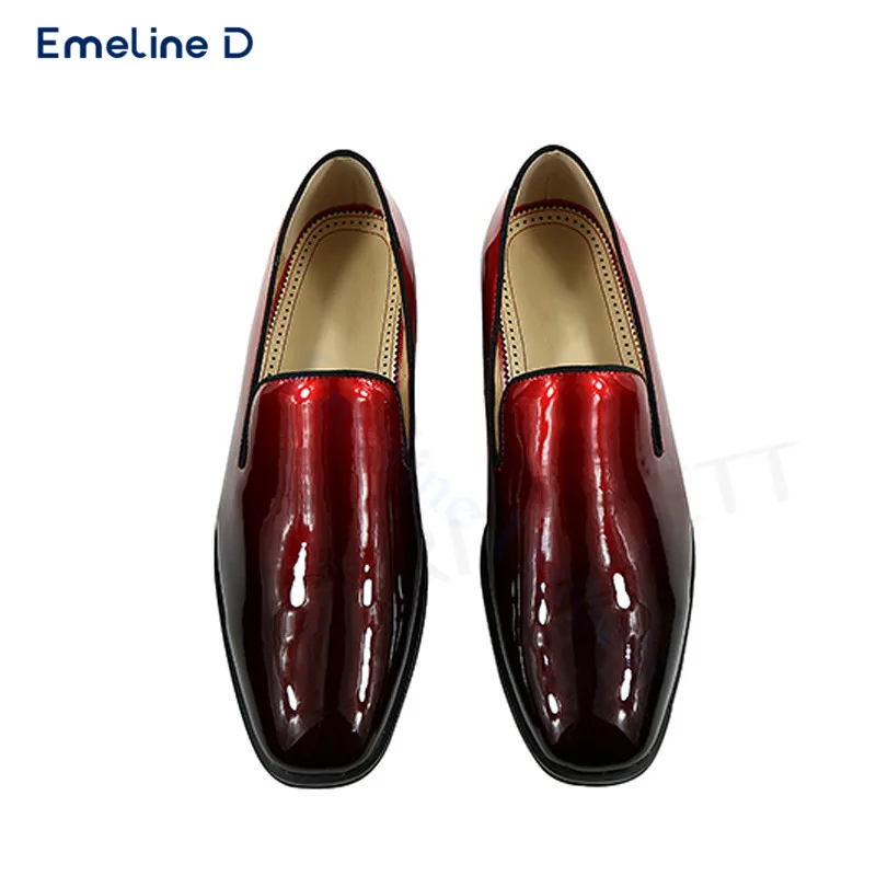 Black and Red Gradient Slip-On Loafers Patent Leather Shiny Leather Casual Shoes Large Size Fashion Business Leather Shoes