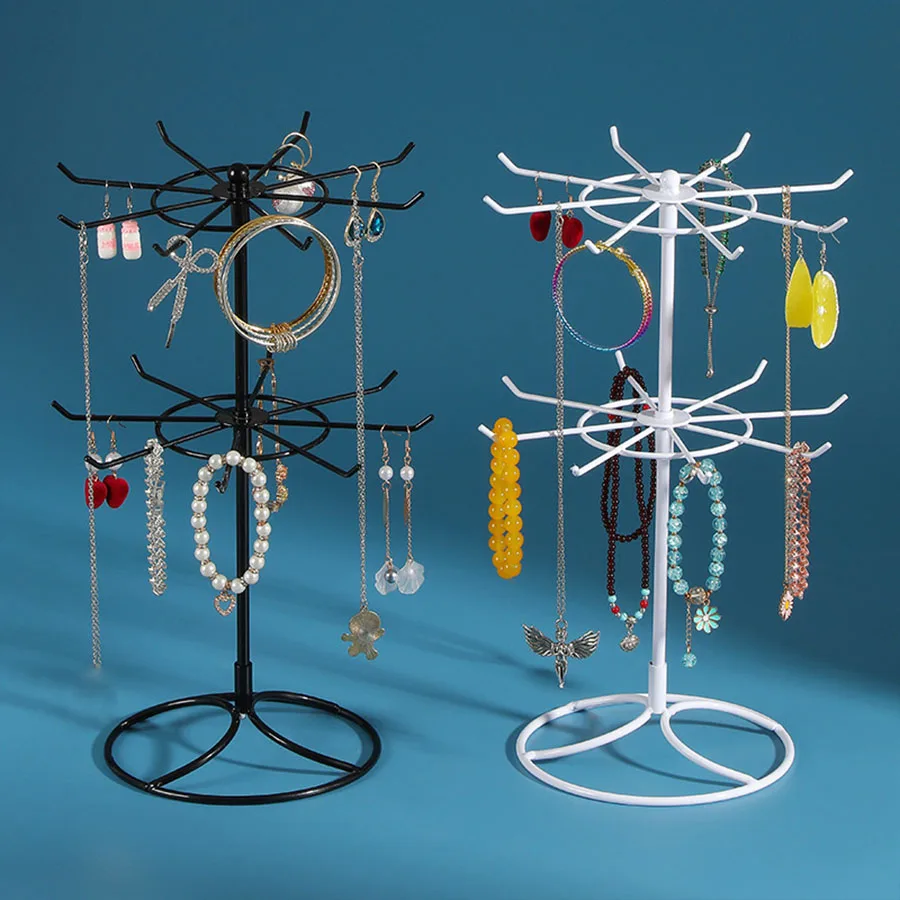2026 Round Metal Jewelry Display Stand 2-Tier Keychain Shelf Earring Ring Hair Band Storage Holder Rack