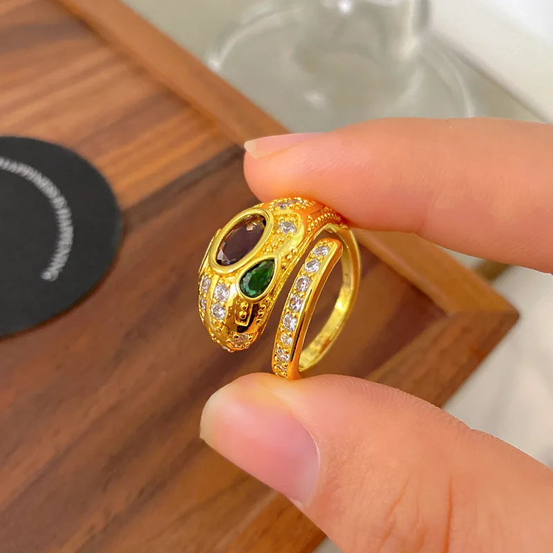 

Snake Open Ring Brass Plated Real Gold - Micro Pave Zircon Full Diamond Luxury Statement Western Style Unisex Jewelry