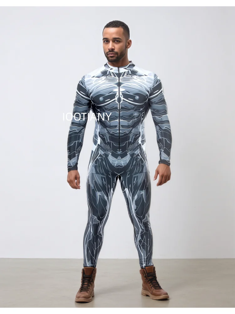 Herren Roboter-Skelett Mechanische Rüstung Bodysuit Hochhals Enger Jumpsuit Halloween Cosplay Futuristisches Party Bühnenkostüm Outfit – Detail 21