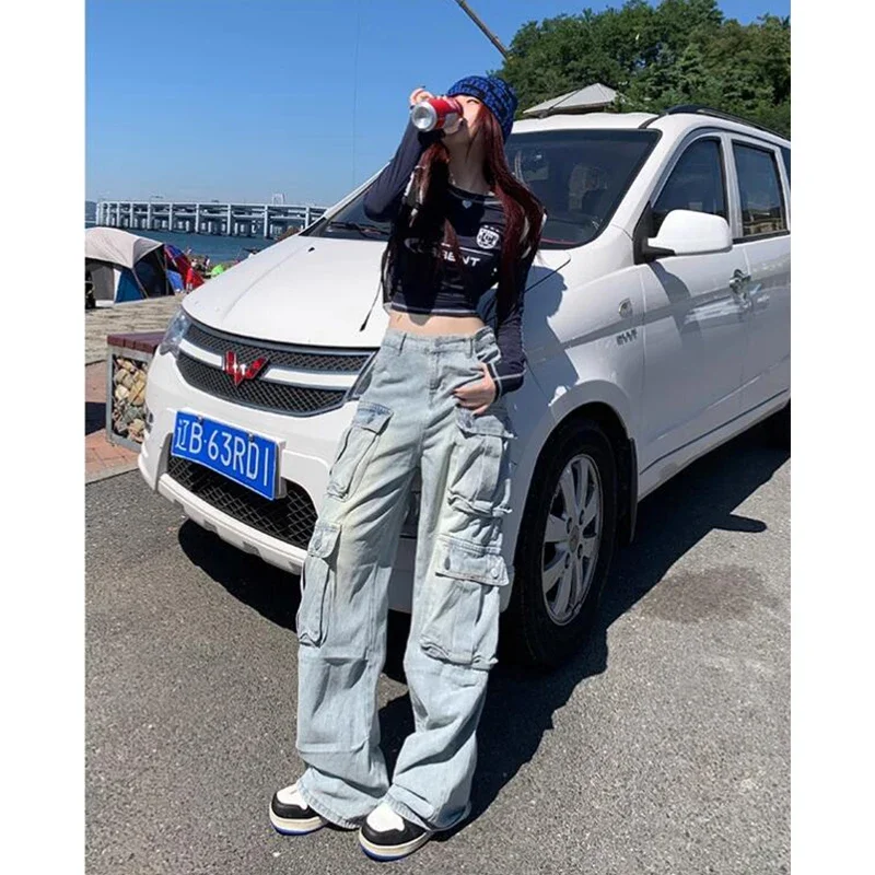 

Women Blue Jeans Hip Hop Streetwear High Waist HarajukuWide Leg Pants Fashion Y2K Style Female Winter Straight Trousers