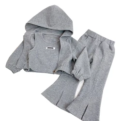 Kids Spring and Autumn Set 0-6 Year Old Girl Hooded Casual Sports Coat+Tank Top+Loudspeaked Pants 2023 Fashion Children Clothing