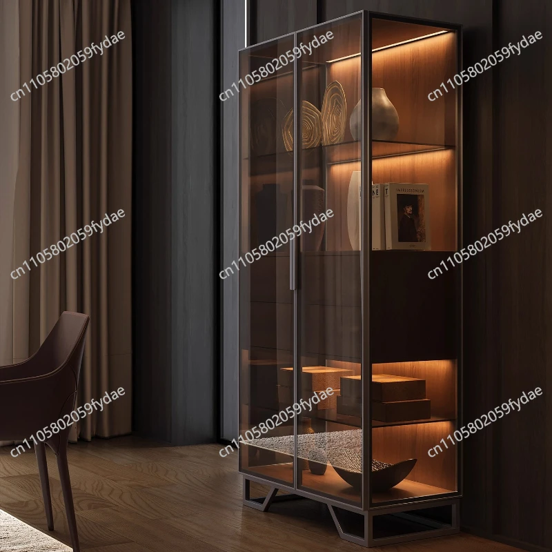 Modern luxury carbon steel plus tempered glass display cabinet living room cabinets Storage locker cabinet Armoire furniture