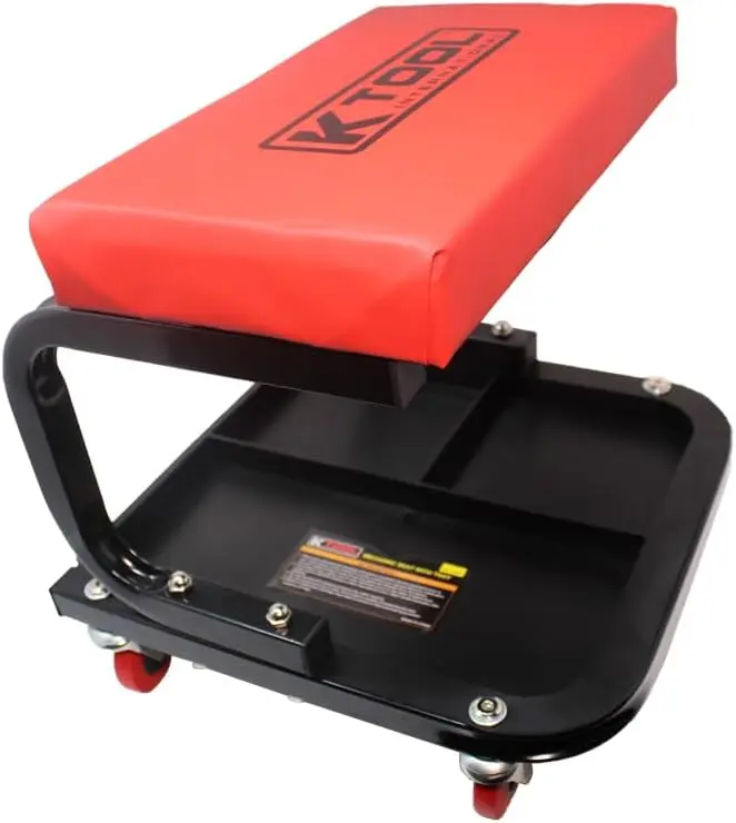 

Heavy Duty Mechanics Creeper Seat with Tool Storage, Padded for Garages and DIY, 350 lbs Capacity, Red/Black