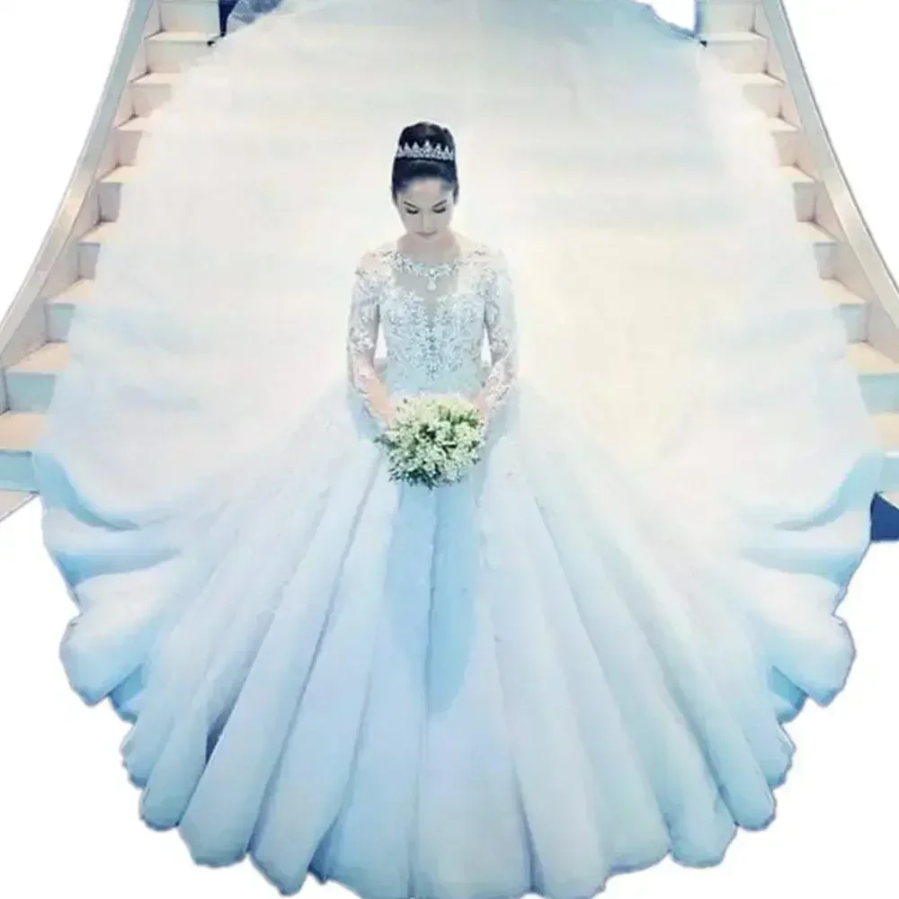Customized Ball Gown Wedding Dresses Cathedral Train Dubai Luxury Gowns Long Sleeve Crystas Beaded Bridal Vestidos De Novia Mari