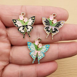 10pcs Enamel Butterfly Jewelry Charms Diy Making Accessories Earring Keychain Bracelet Pendant Craft Alloy Metal Gold Plated