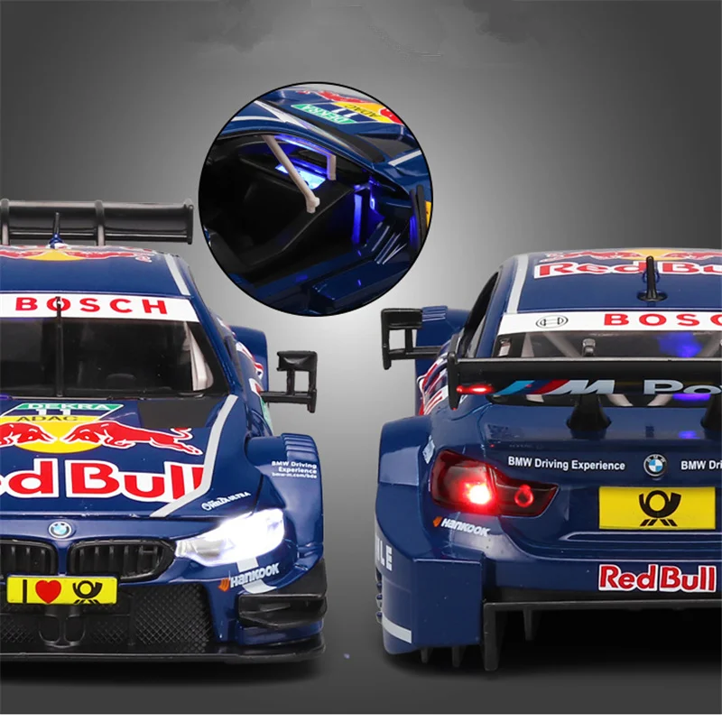 1:24 BMW M4 GT3 Red Bull Co-brand Alloy Sports Car Model Diecast Metal Track Racing Car Vehicles Model Sound and Light Kids Gift