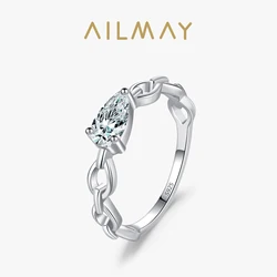 Ailmay 925 Sterling Silver Shiny Pear Shaped Zircon Cuban Chain Ring For Women Vintage Jewelry Accessories Gifts