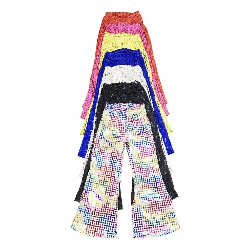 

Shiny Sequin Kids Dance Pants Elastic Waistband Jazz Dance Hip Hop Pants Performance Dancewear Flared Pants