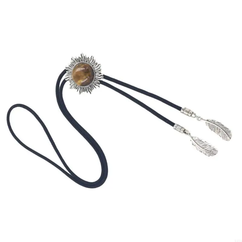 L5YA ربطة عنق غربية بربطة عنق مضفرة وحزام رائع وقلادة من الحجر المنقوش للنساء والرجال