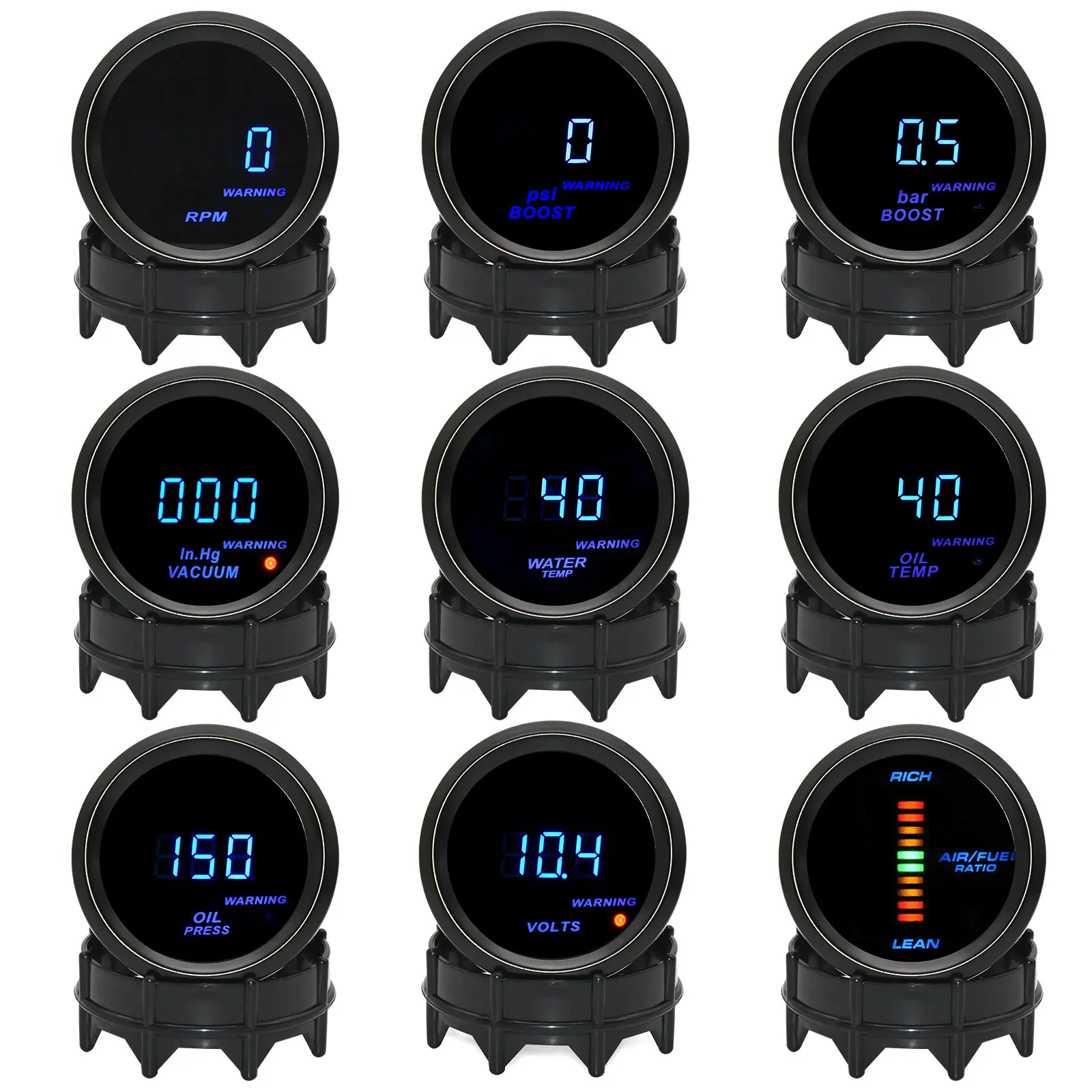 52mm 12V Blue Ambient Light Car Gauge Tachometer Boost Vacuum Water Temp Oil Temp Oil Press Voltmeter Meter Car Accessories