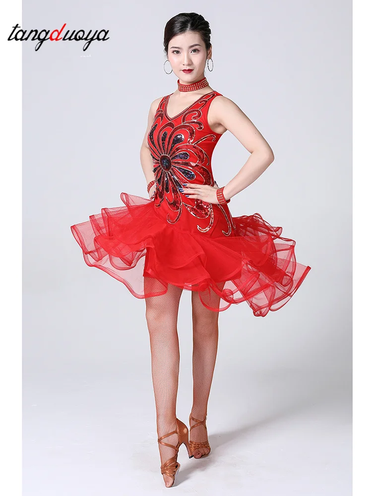 Sequin Ballroom Latin Dance Dress Adult Salsa Performance Costumes Competition Clothes Girls Modern Dance Dress Rave Outfits