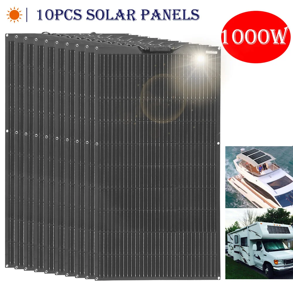 

1000W Flexible Solar Panel 10 * 100W 24V/12V Monocrystalline Bendable -Semi-Flexible Solar Panels Charger Off-Grid for RV Boat