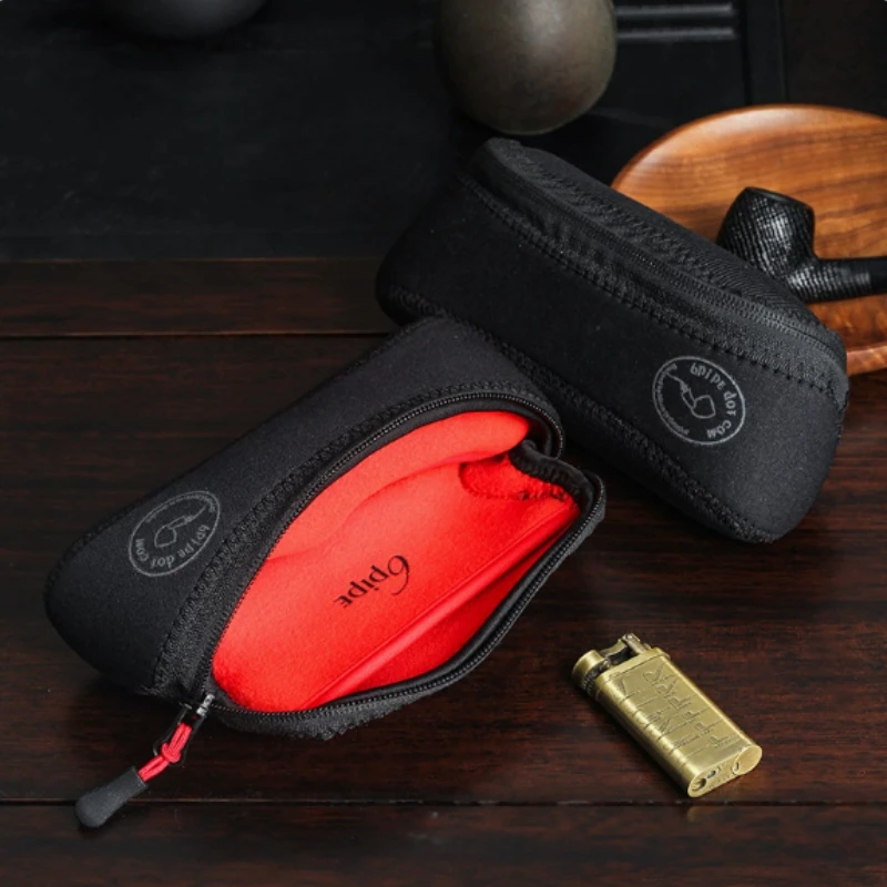 Portable Fabric Pipe Storage Bag with 2 External Buckets Zipper Closure Simple Pipe Pouch Men's Smoking Accessories