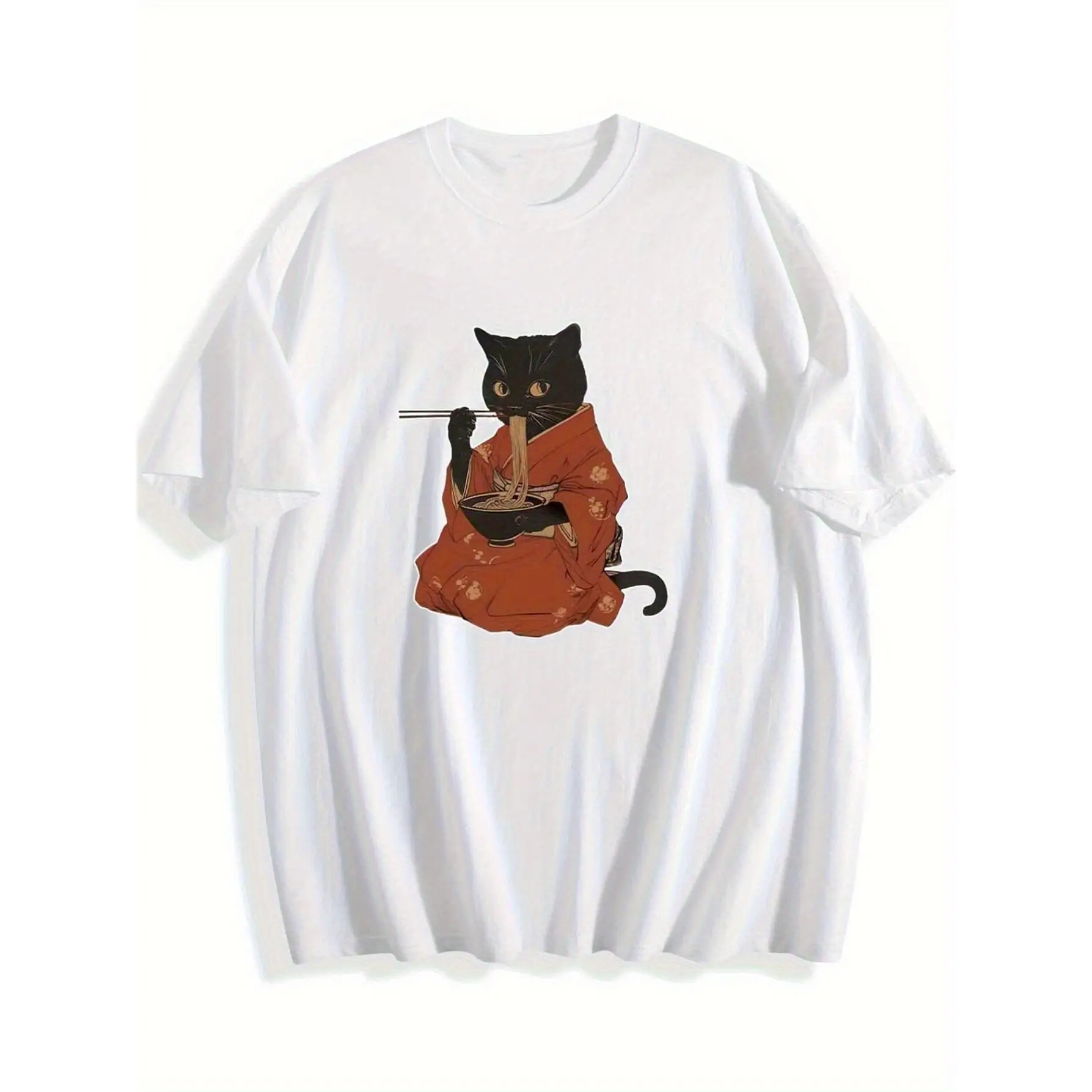 

Japanese Ramen Cat Graphic T-Shirt Unisex Cute Pet Lover Cotton Tee for Anime Fans, Streetwear or Birthday Gift