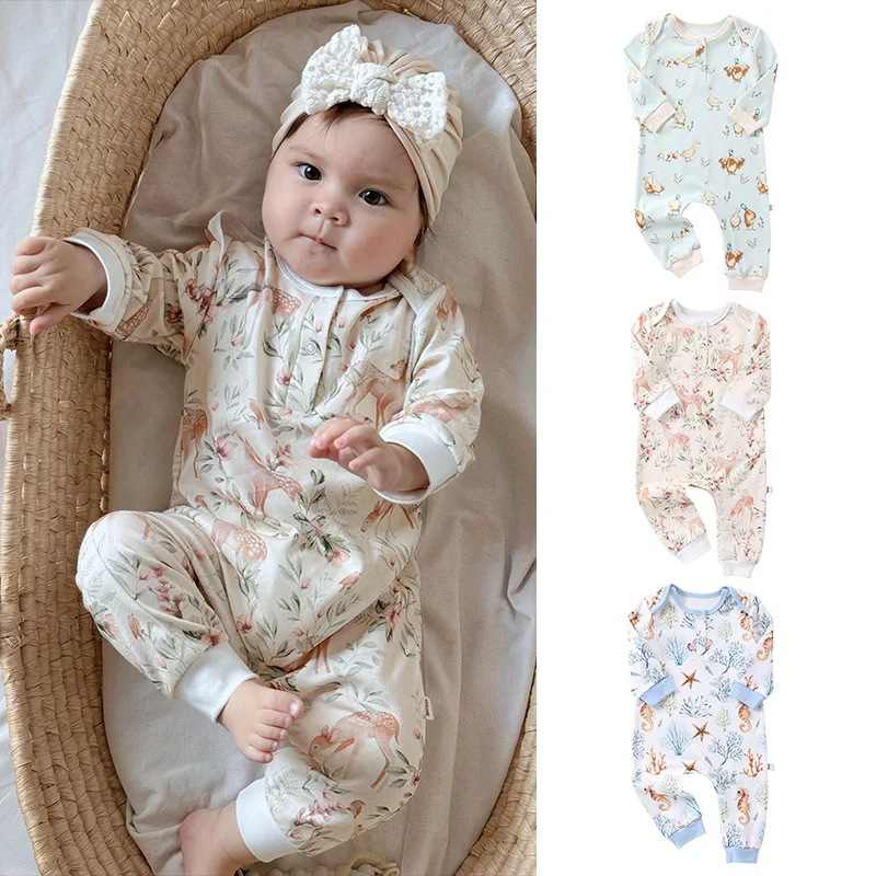 

Spring Toddler Girls Rompers Cartoon Printed Newborn Girls Jumpsuits Pure Cotton Kids Baby Girls Bodysuits Infant Boy Overalls