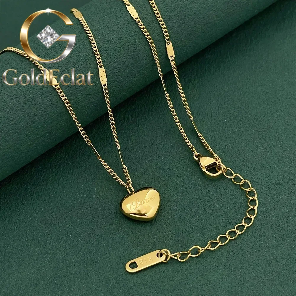 GoldEclat   Luxury 24K 9999 Pure Gold real gold LOVE love necklace clavicle peach heart pendant