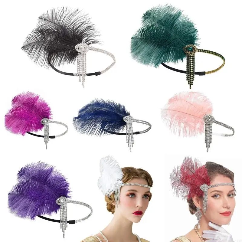 

K1ME Headbands Cocktail Tea-Party Headwear for Girls Gatsby Hair Accessories 1920s Flapper Headband Crystal