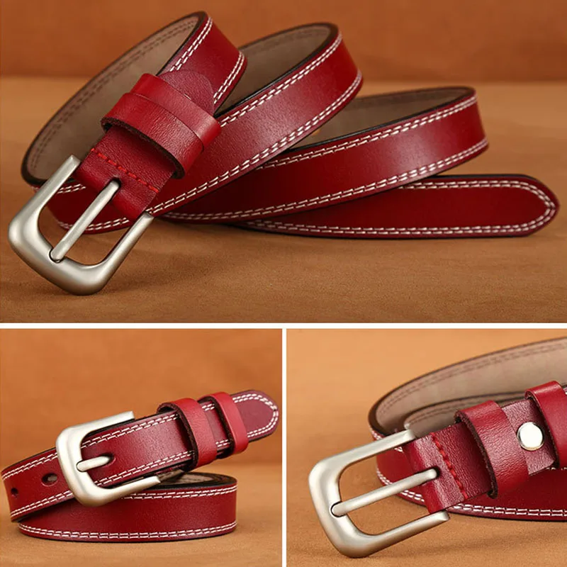 Women Genuine Leather Belt Fashion High Quality Vintage Luxury Brand Waistband Pin Buckle Brown Solid Color Belt Ladies DT025