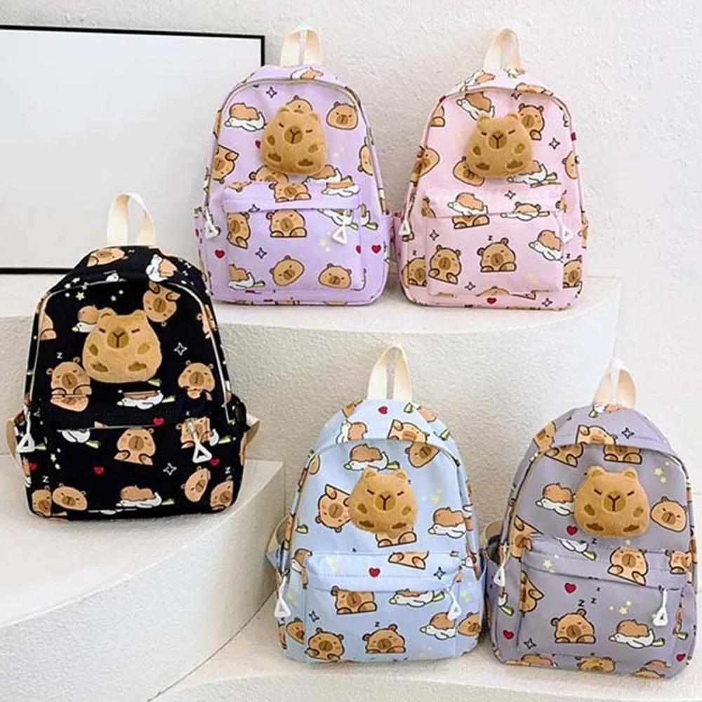 

Doll Decoration Capybara Backpack Thickened Nylon Cartoon Animal Daypack Foldable Lightweight Large Capacity School Bag Gifts
