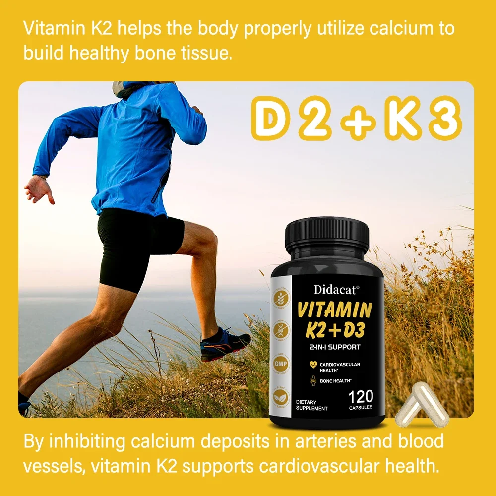 Vegetarian Vitamin D3 + K2 Capsules Improved Calcium Metabolism Bone Health Heart and Immune System Support Vitamin K and D