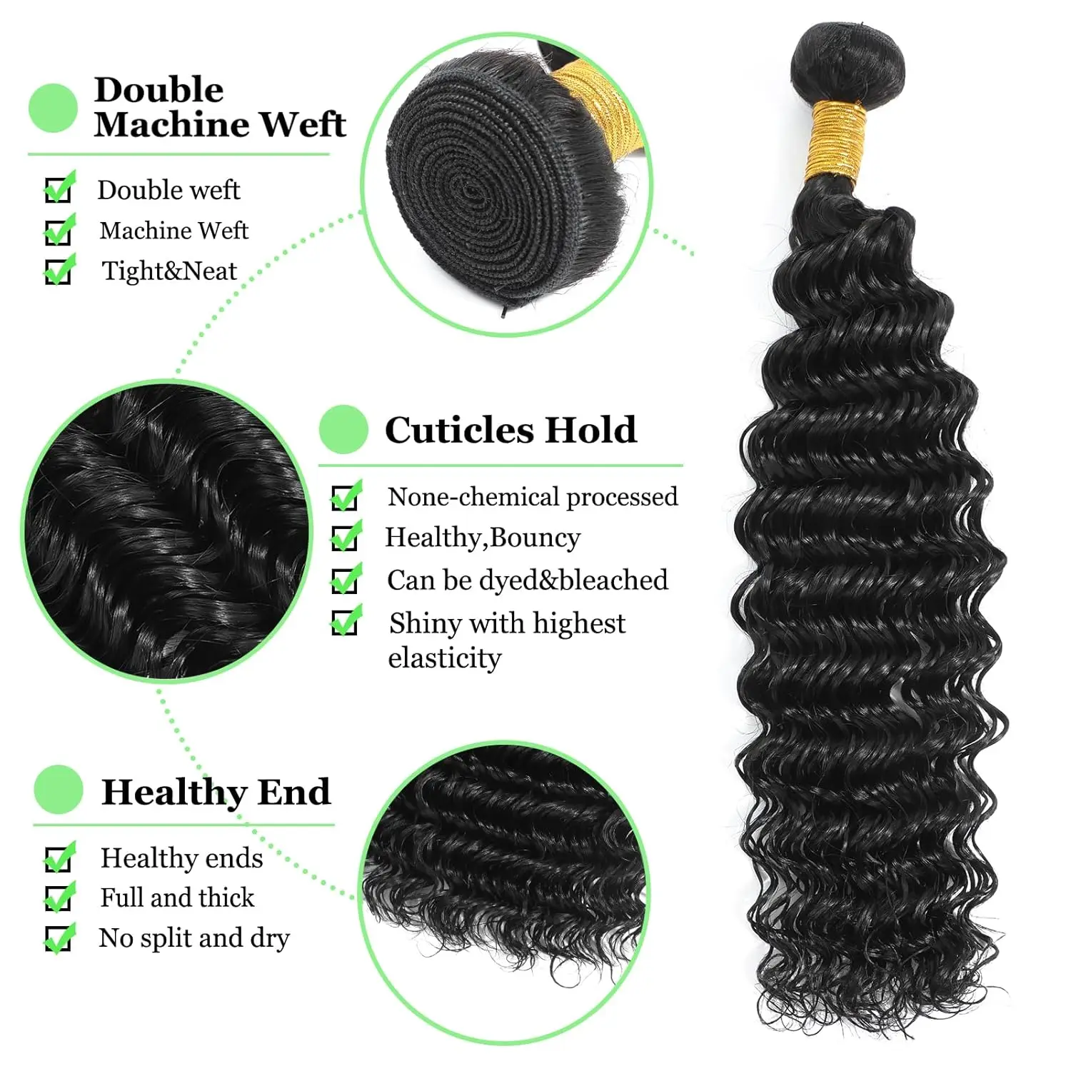 12A Deep Wave Human Hair Bundles 18 20 22 Inch Deep Curly Bundles Human Hair 100% Unprocessed Brazilian Virgin Weave 3 Bundles