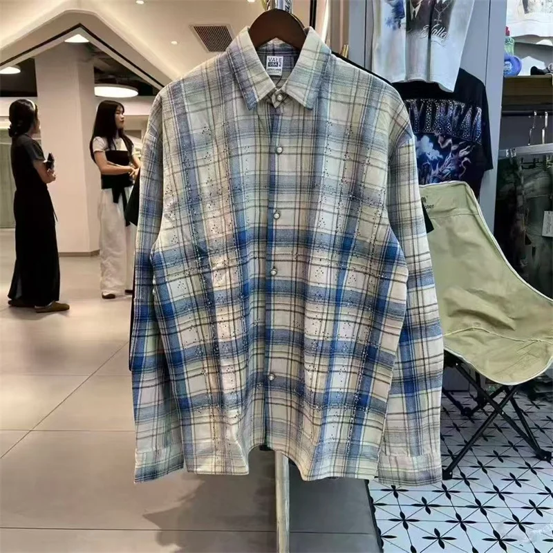 

Hot Drill Print VALLEY Oversized Shirts Jackets Men Women 1:1 Best Pure Cotton American Streetwear Valley Plaid Shirts
