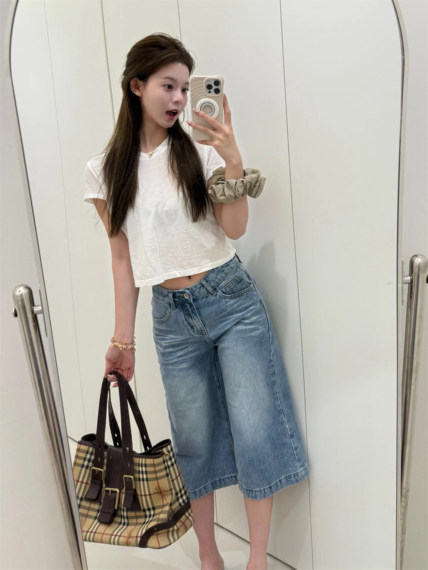 

Американские винтажные джинсы свободного кроя светло-голубого цвета с низкой посадкой, длиной 7 дюймов, женские летние повседневные хлопковые брюки с широкими штанинами