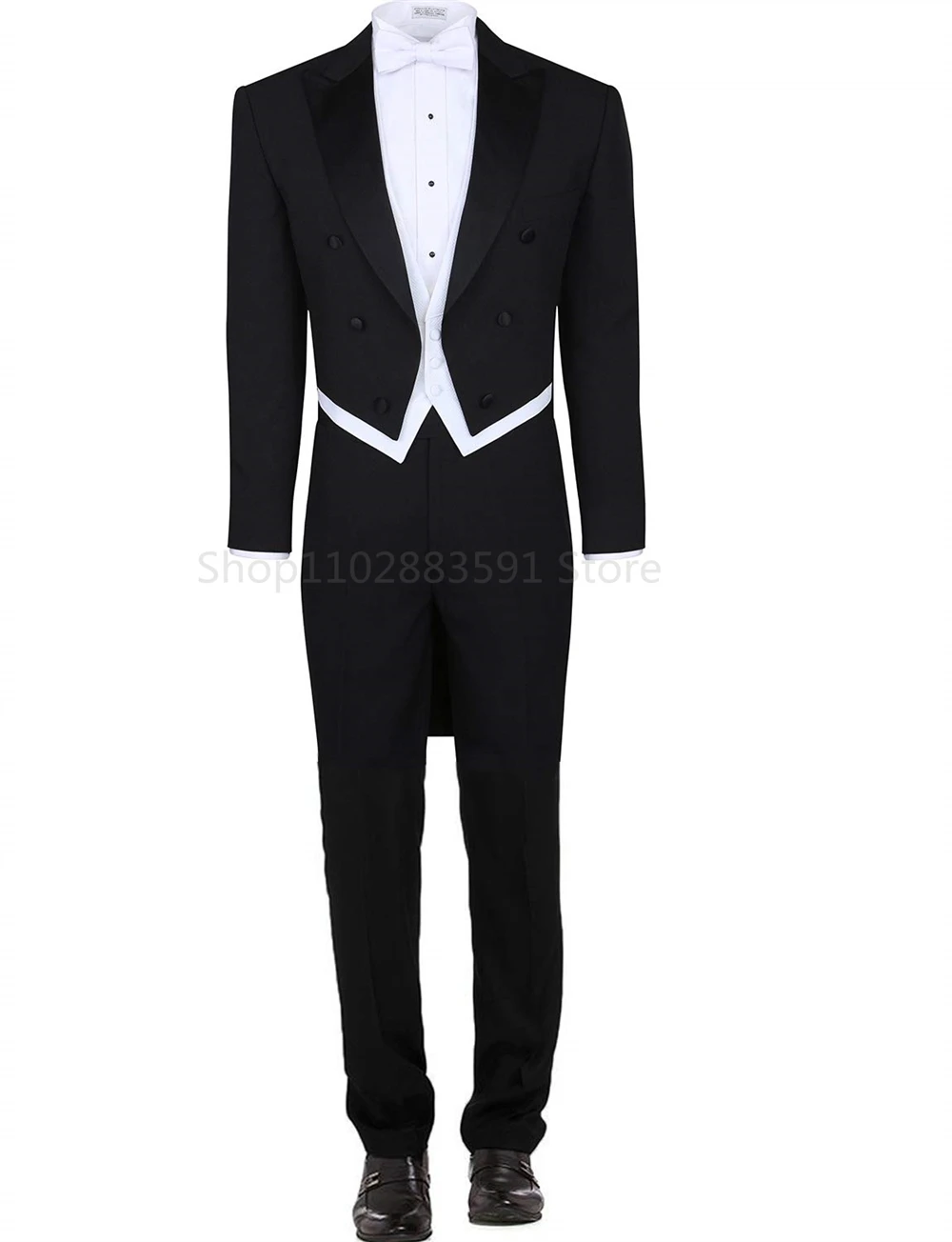 Black Formal Tailcoat For Men Suits Slim Fit Wedding Tuxedo Italian Style Custom 3 Piece Prom Dinner Jacket With Vest Pants