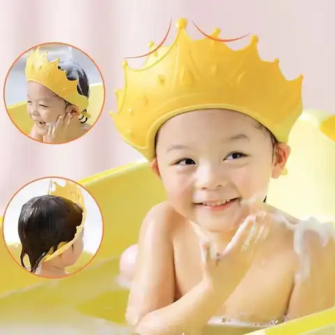 Baby Shower Cap Waterproof Shampoo hat for Children Toddler Girls Boys Protect ears eyes.Adjustable Silicone Bathing Crown