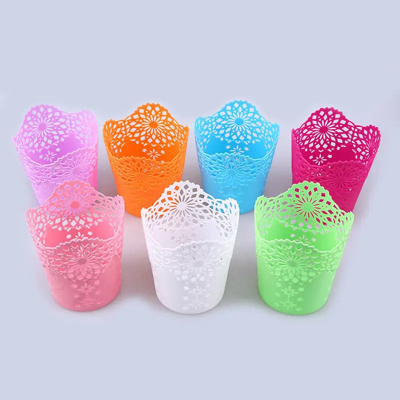 7 Color Newest Lace Hollow Out Makeup Brush Pen Storage Holder Desk Organizer Flower Vase Pot