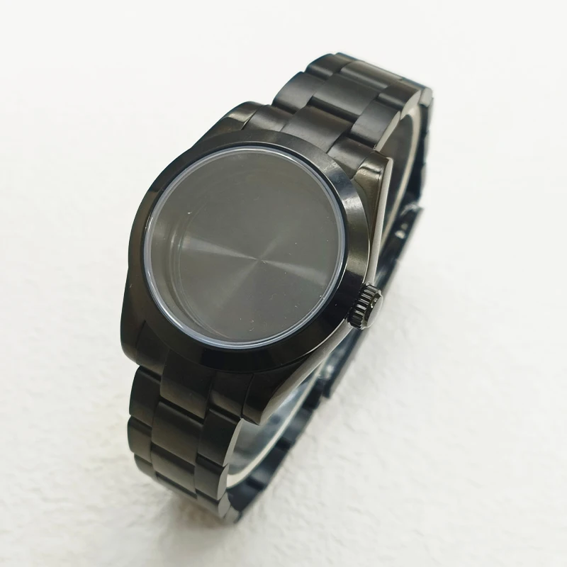 حافظة ساعة سوداء للرجال ، غطاء خلفي شفاف ، زجاج كريستال الياقوت ، تناسب حركة NH35 ، NH36 ، 39 مللي متر ، قطع غيار