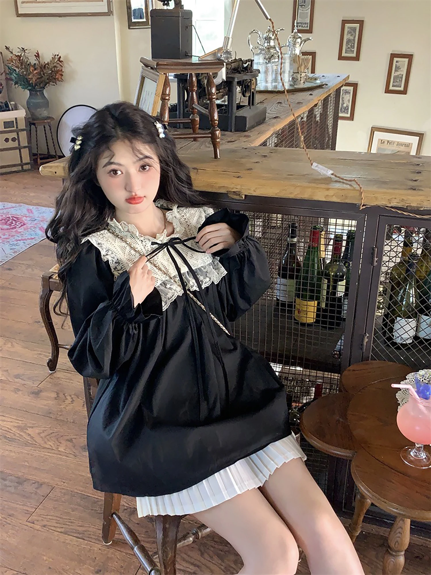 

Женская свободная блузка Vanwenwen Midsummer Memoirs с кружевной завязкой, длинным рукавом, французским кроем, дышащая, приятная к телу, визуально стройнящая фигуру