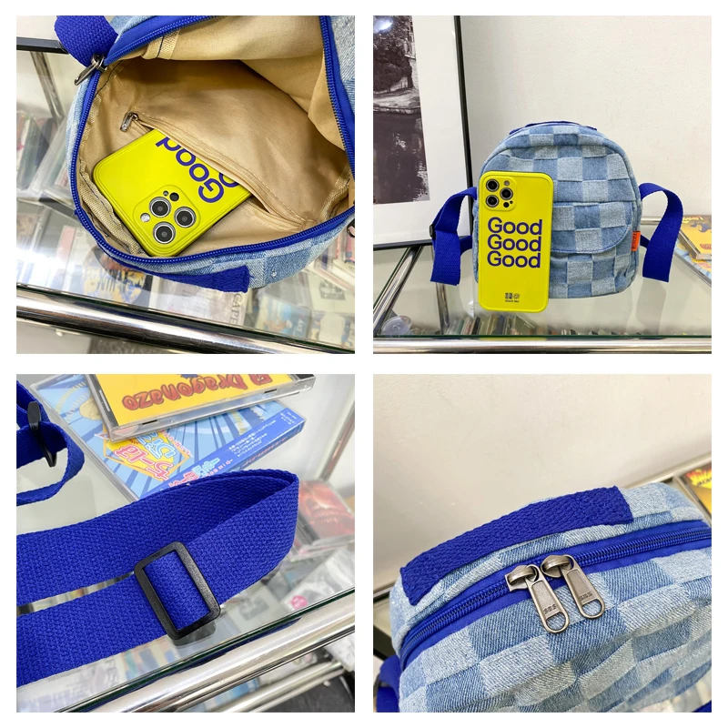 Mini Canvas Women's Bag Female Denim Handbags Zipper Jeans Shoulder Cross Bag Plaid Eco Bag Korean Messenger Bag Y2K Satchel Sac