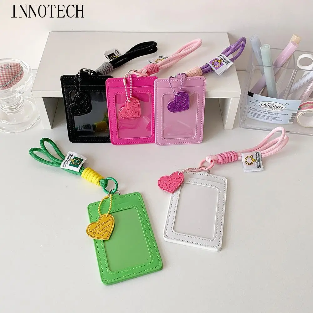 

ID Card Protective PU Leather Bus Card Cover Credit Card Key Chain ID Card Holders Keyring Love Heart Pendant Badge Holders