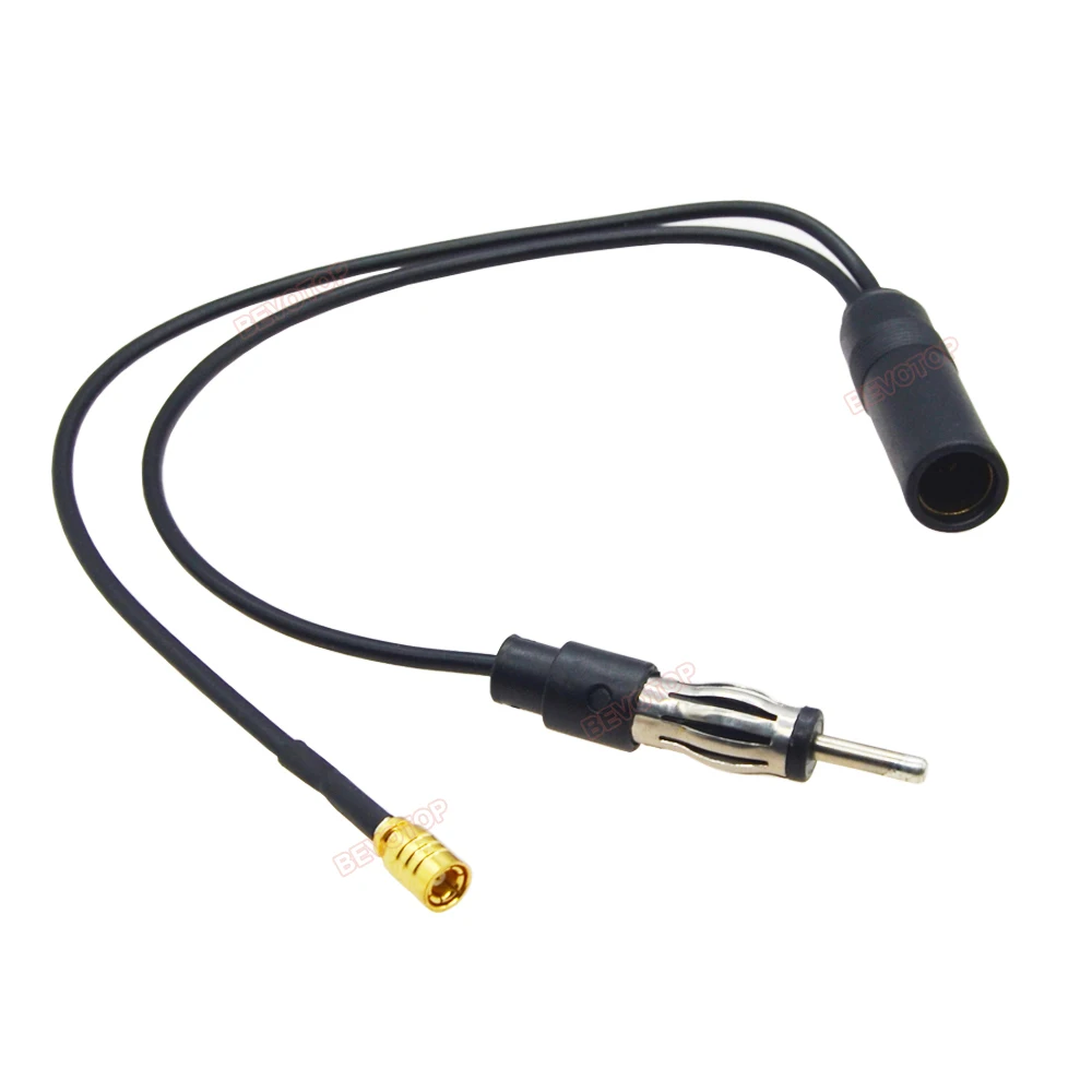 BEVOTOP DAB Radio Converter Splitter Cable FM/AM DIN Female to DIN Male to SMB Female Pin RG174 Cable Antenna Adapter Plug