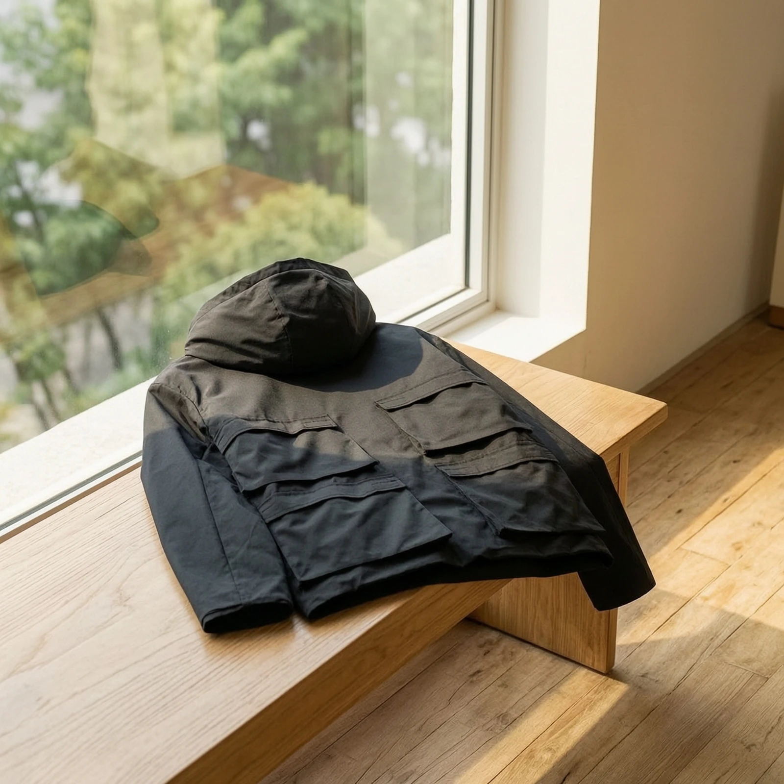 Hooded Jacket Matte Jacket with Pockets Outerwear Quick-Drying Coat Casual for Commuting, Travel