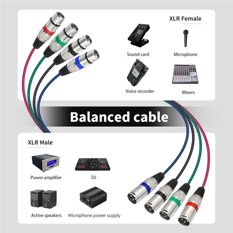 FULL-4 Channel XLR Male To Female Cable Microphone Patch Cable 3Pin XLR Speaker Cable For Live, Recording, Studio