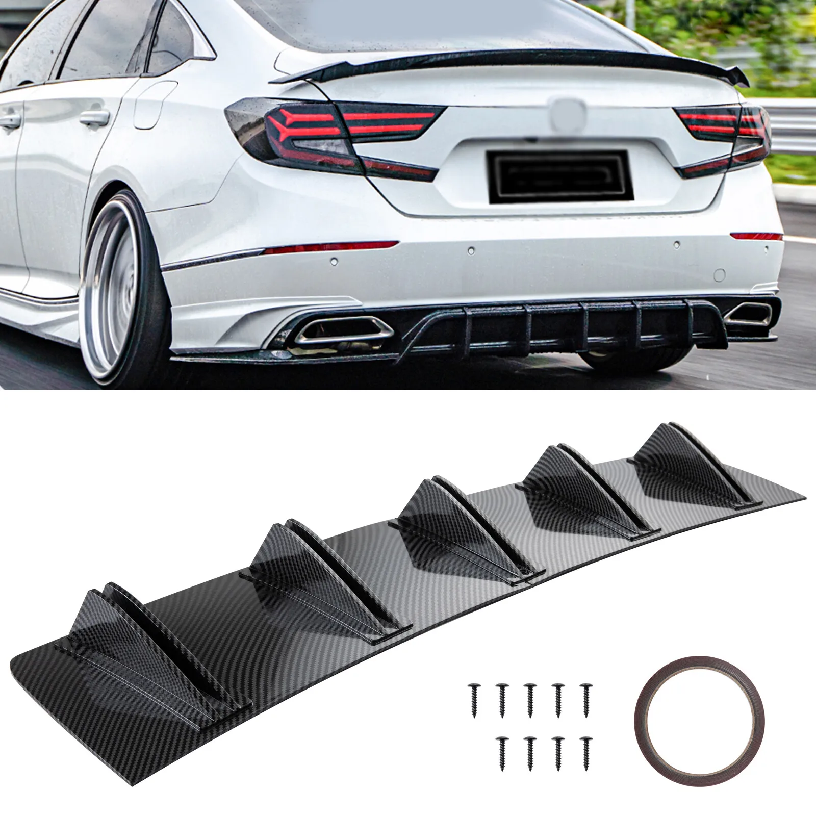 

For Honda Accord CARBON FIBER Rear Bumper Diffuser Lip Splitter Body Shark Fins