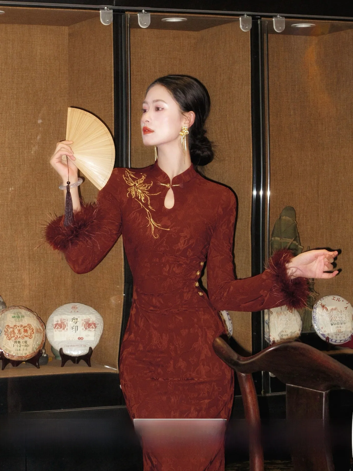 

Red Wedding Dr Chenxi Zhihe New Chinese Sle Long Women's Winter Clothes Mink Splicing Qipao Wedding Dr