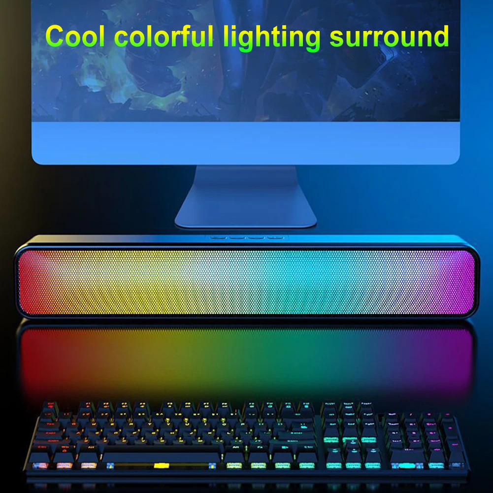 

Беспроводная колонка RGB с Bluetooth, портативная мини-акустика с сабвуфером, мультимедийная колонка с высокой громкостью для ПК и ноутбуков