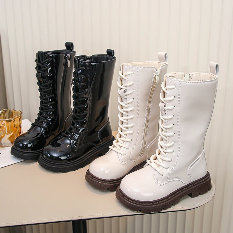 Tall Boots Children's Fashion Boots 3-18 Years Old Beige Padded Thickened Boys Girls Cotton Shoes Hundred Kids Leather Boots